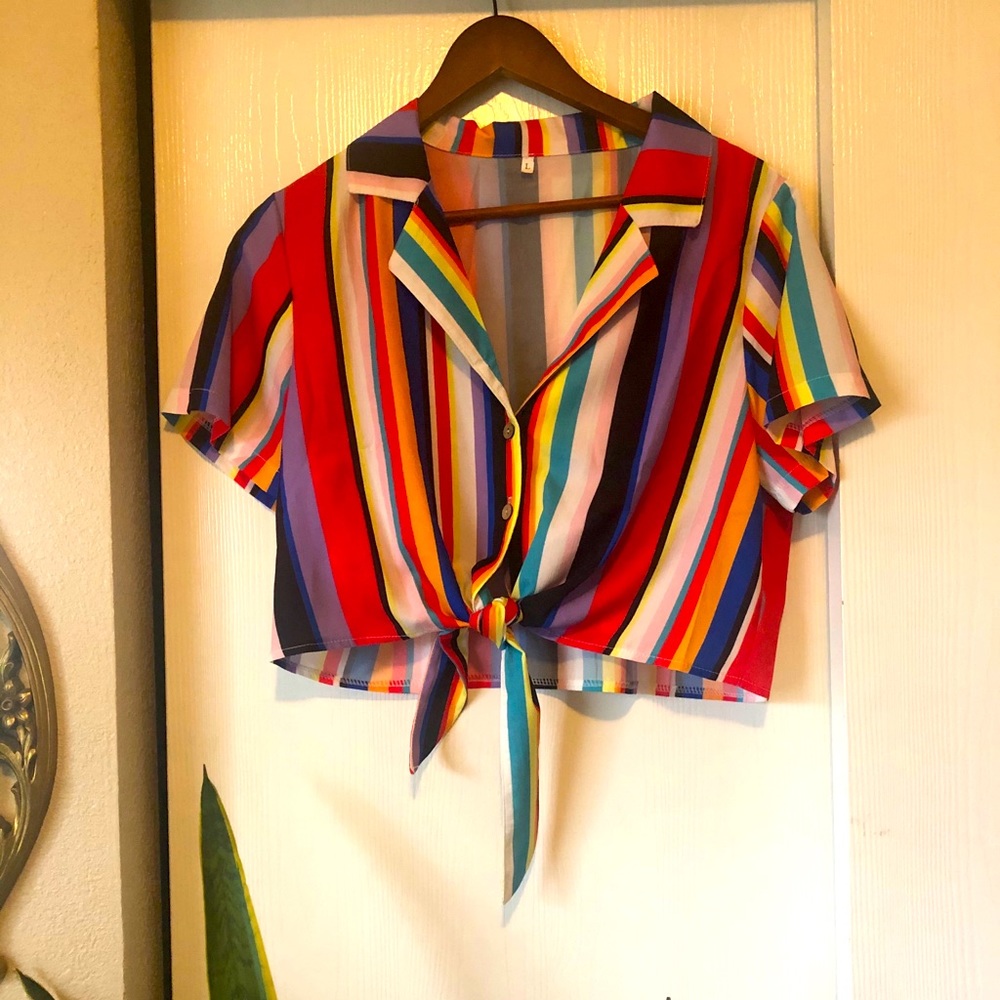 4 for $30 | rainbow cropped collared shirt